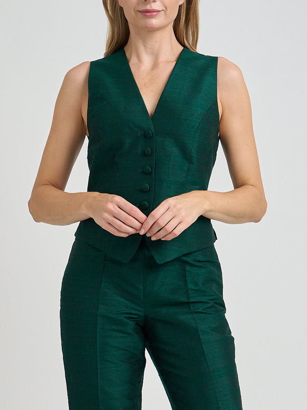 Favourbrook Waistcoat Single-Breasted Evergreen Silk Douppion