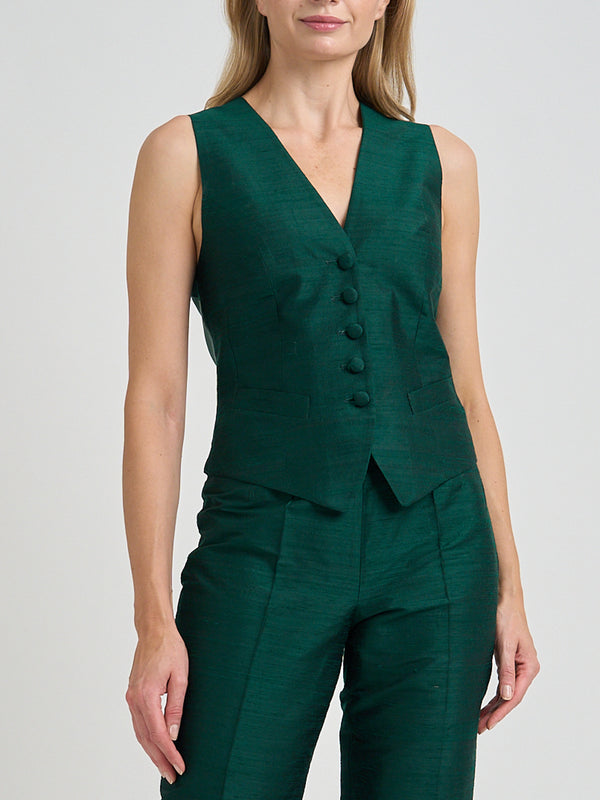 favourbrook Waistcoat Single-Breasted Evergreen Silk Douppion