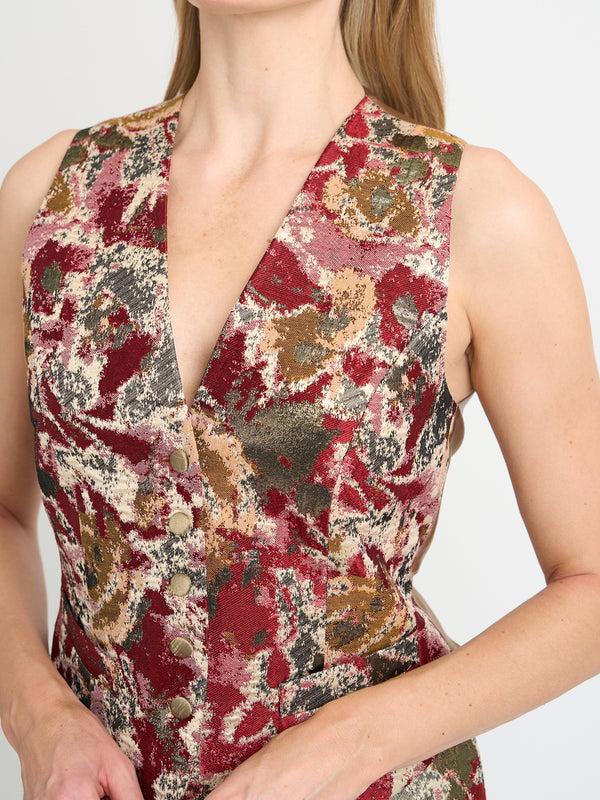 Favourbrook Waistcoat Single-Breasted Red Gold Barnwell Brocade