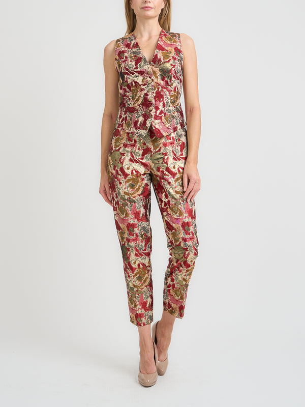 Favourbrook Waistcoat Single-Breasted Red Gold Barnwell Brocade