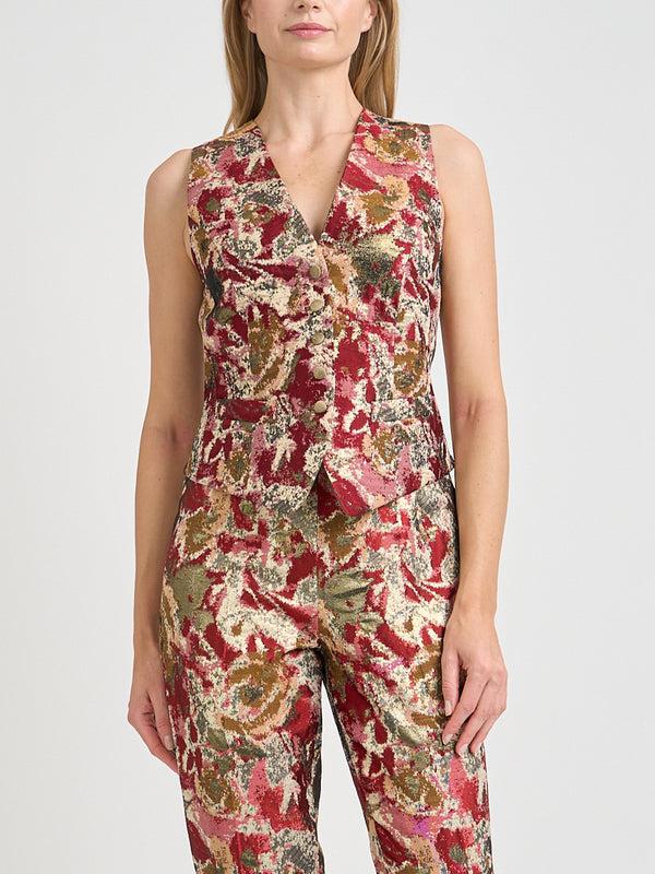 favourbrook Waistcoat Single-Breasted Red Gold Barnwell Brocade