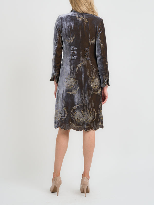 Favourbrook Westminster Coat Grey Gold Highclere Silk Velvet