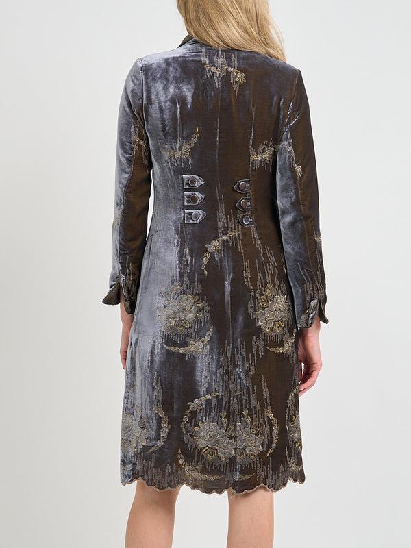 Favourbrook Westminster Coat Grey Gold Highclere Silk Velvet