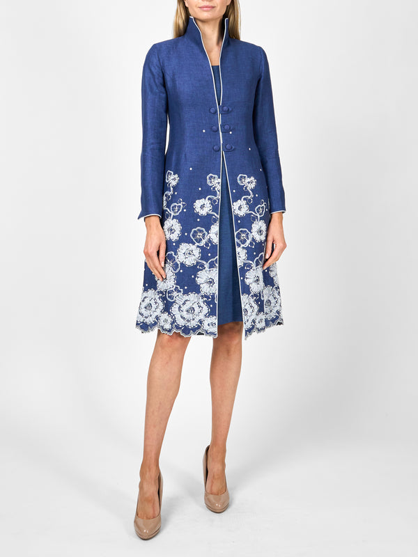 favourbrook Westminster Coat Navy Lam Crease Resist Linen