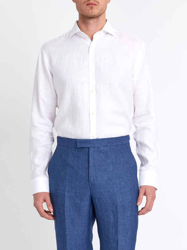 Favourbrook White Bridford Linen Cutaway Collar Shirt