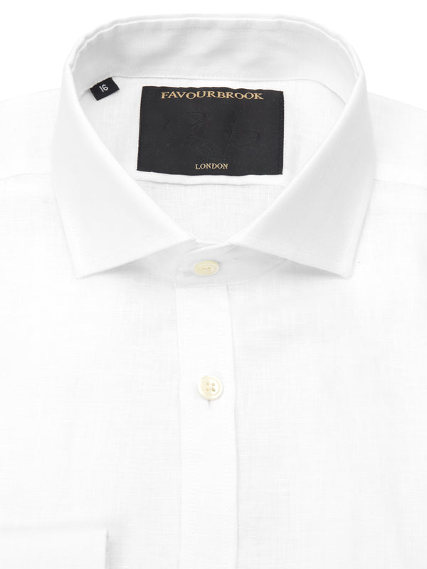 Favourbrook White Bridford Linen Cutaway Collar Shirt