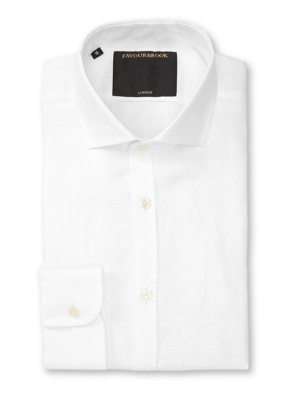 favourbrook White Bridford Linen Cutaway Collar Shirt