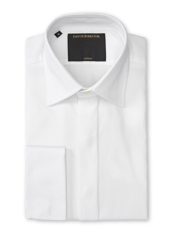 Favourbrook White Organic Herringbone Wedding Shirt