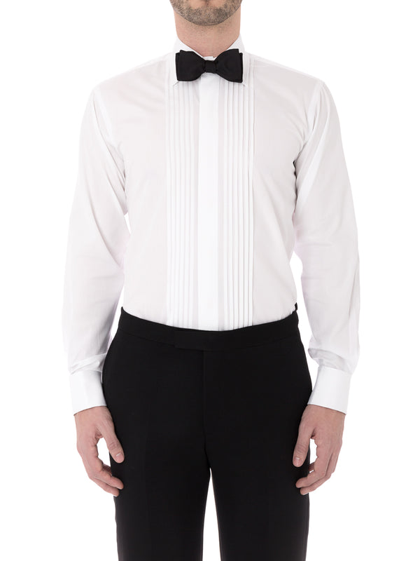 Favourbrook White Poplin Pleated Pintuck Dress Shirt