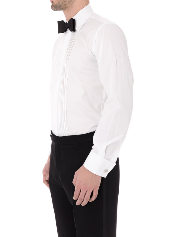Favourbrook White Poplin Pleated Pintuck Dress Shirt