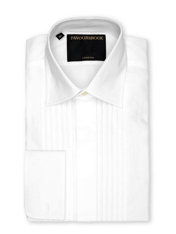 favourbrook White Poplin Pleated Pintuck Dress Shirt