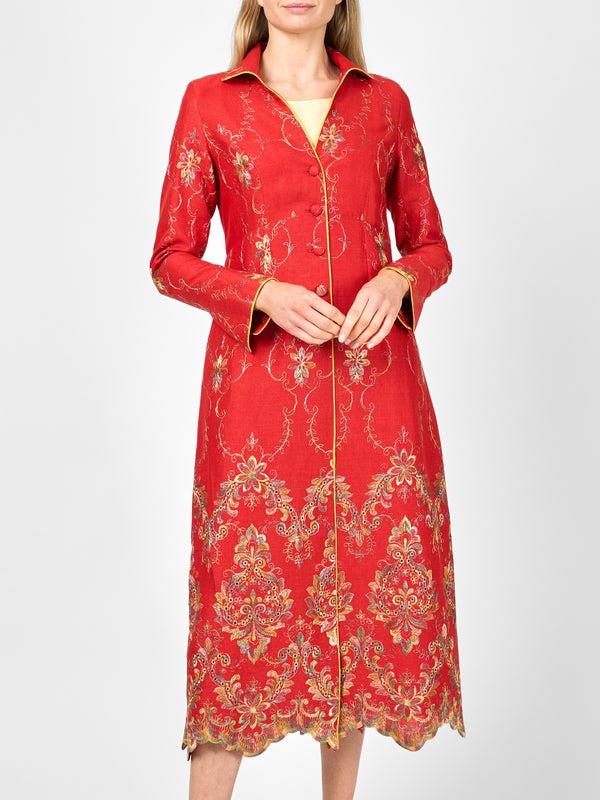 Favourbrook Whitehall Coat Red Burlington Crease Resist Linen