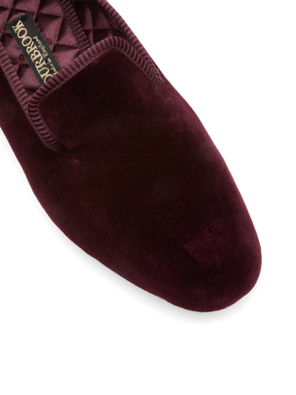 Favourbrook Wine Burgundy Velvet Cotton & Leather Slippers