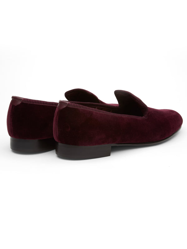 Favourbrook Wine Burgundy Velvet Cotton & Leather Slippers
