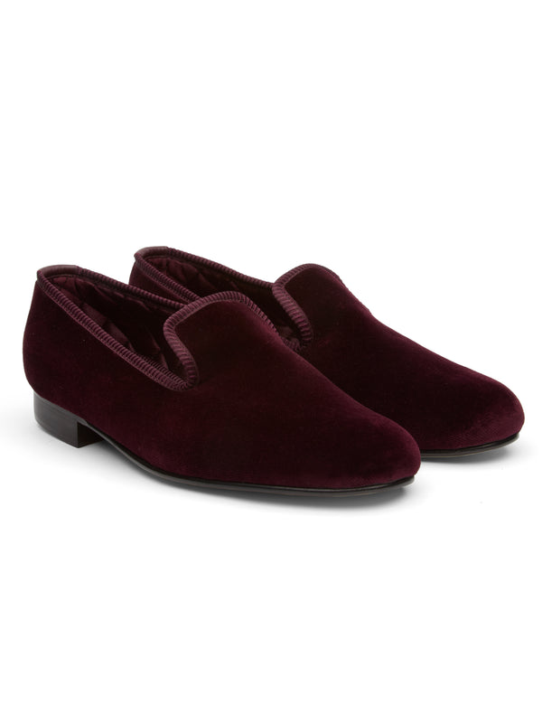 Favourbrook Wine Burgundy Velvet Cotton & Leather Slippers