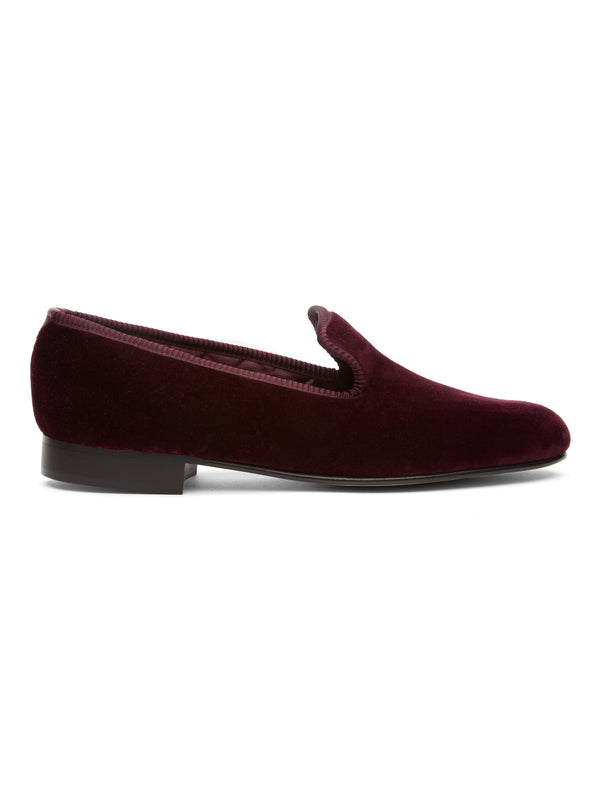 favourbrook Wine Burgundy Velvet Cotton & Leather Slippers