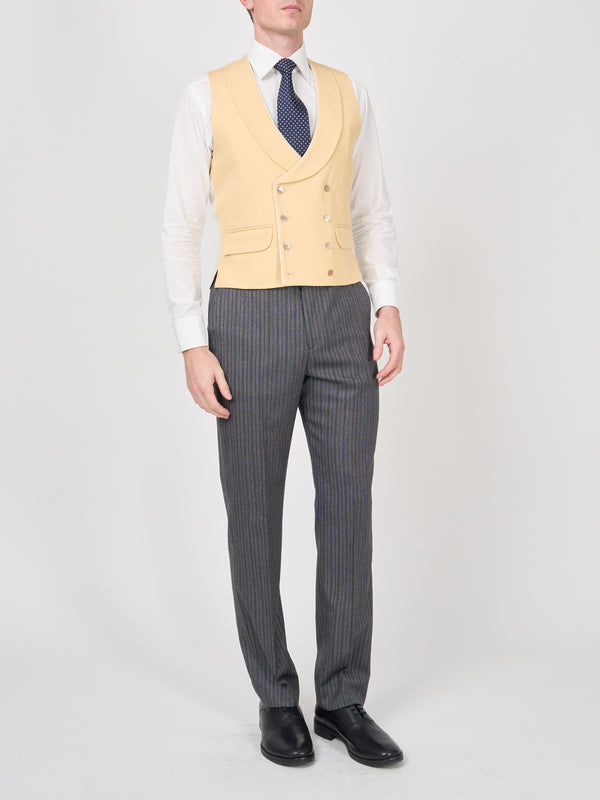 Favourbrook Yellow Gabardine Wool Double Breasted Waistcoat With Piping
