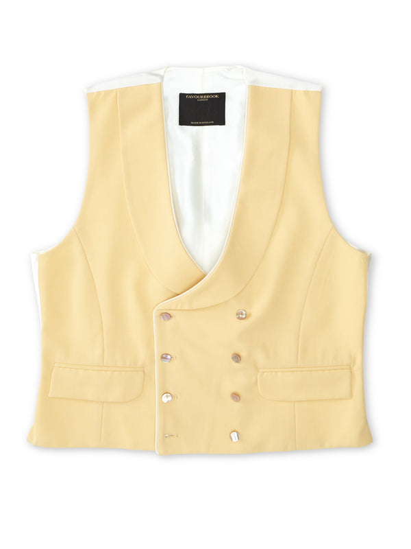Favourbrook Yellow Gabardine Wool Double Breasted Waistcoat With Piping