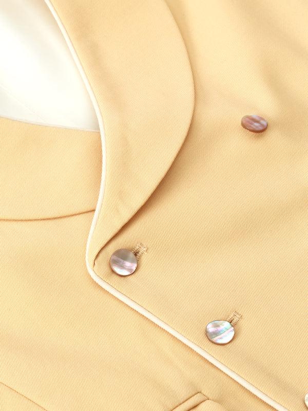 Favourbrook Yellow Gabardine Wool Double Breasted Waistcoat With Piping