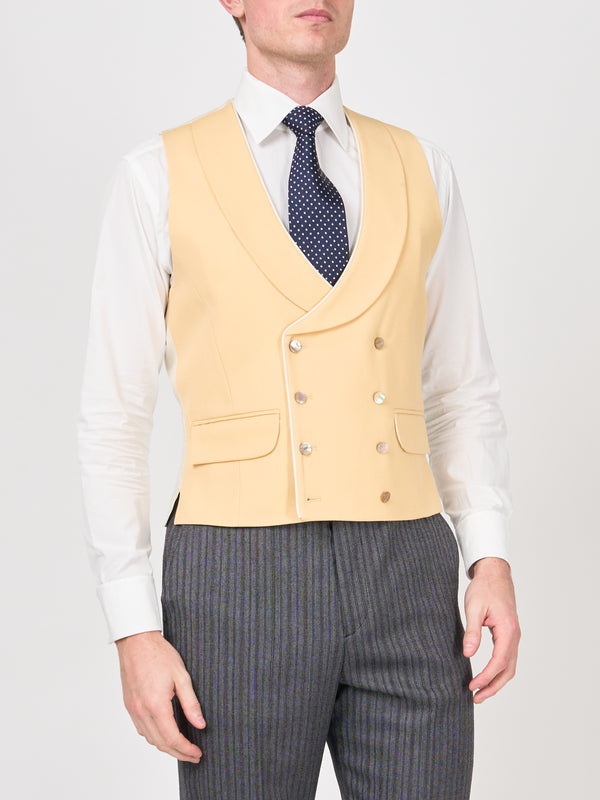 favourbrook Yellow Gabardine Wool Double Breasted Waistcoat with Piping