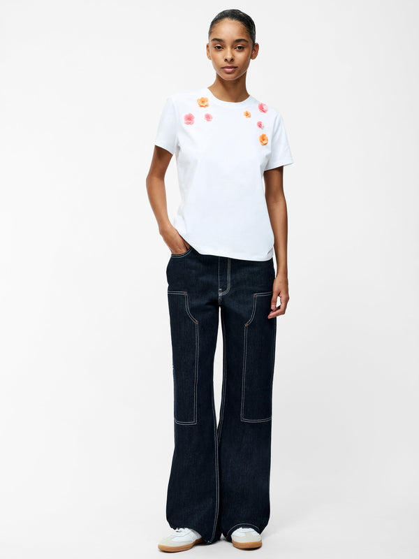 Fcuk 3D Floral Motif Short Sleeve T-Shirt Linen White