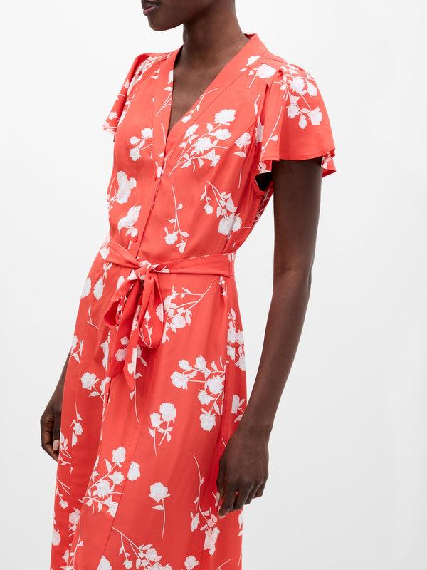 Fcuk Alessandra V-Neck Tie Belt Dress Cayenne Red/White