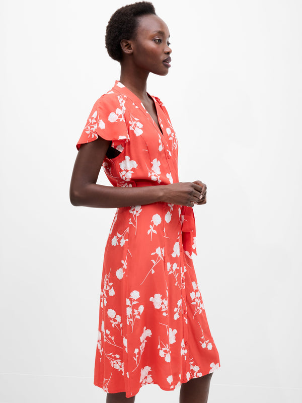 Fcuk Alessandra V-Neck Tie Belt Dress Cayenne Red/White