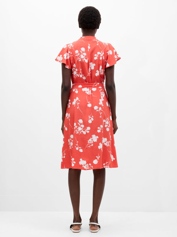 Fcuk Alessandra V-Neck Tie Belt Dress Cayenne Red/White