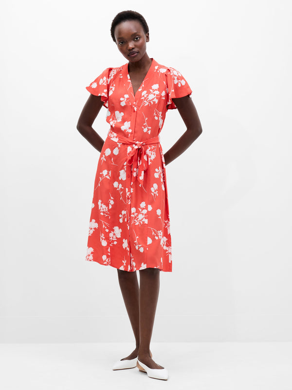 fcuk Alessandra V-Neck Tie Belt Dress Cayenne Red/White