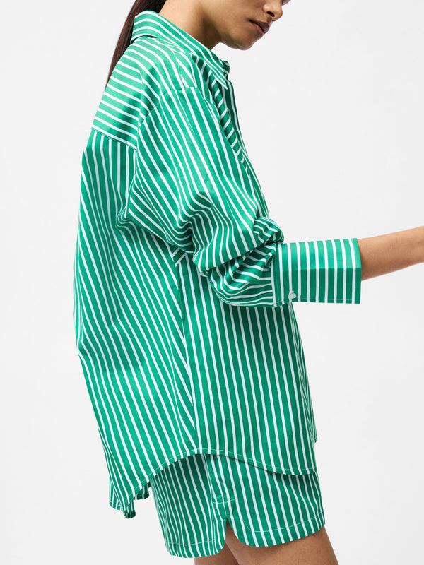 Fcuk Alexis Cotton Angled Yoke Striped Shirt Green/Summer White
