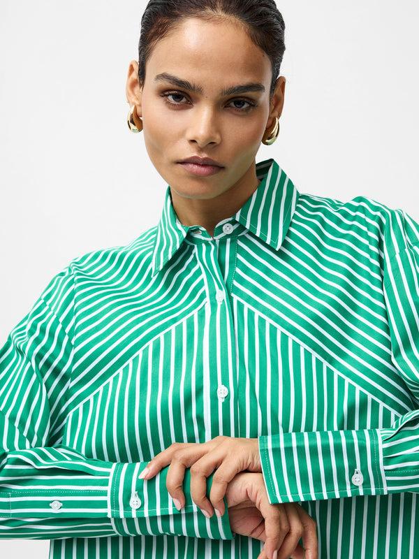 fcuk Alexis Cotton Angled Yoke Striped Shirt Green/Summer White