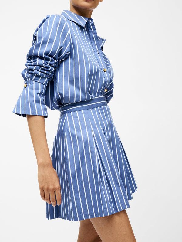 Fcuk Alexis Cotton Stripe Pleated Mini Skirt Navy/White