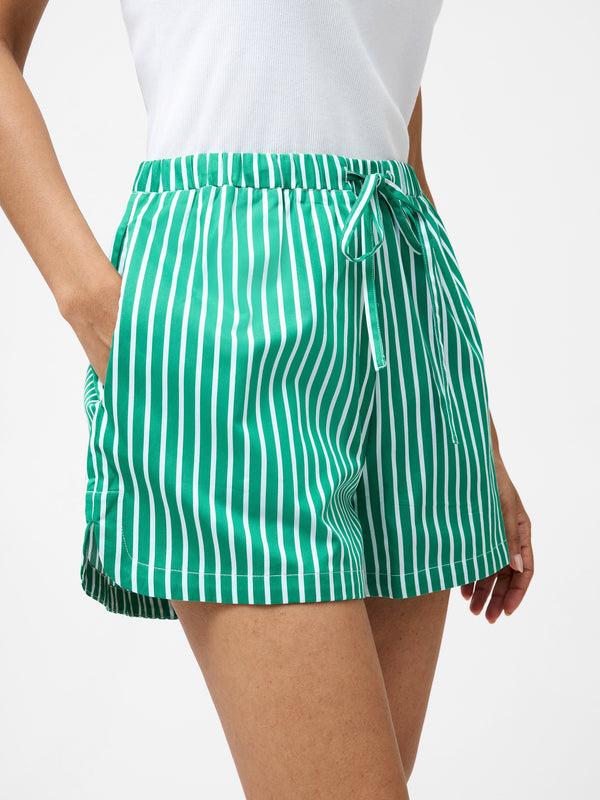 Fcuk Alexis Cotton Striped Drawstring Shorts Green/Summer White