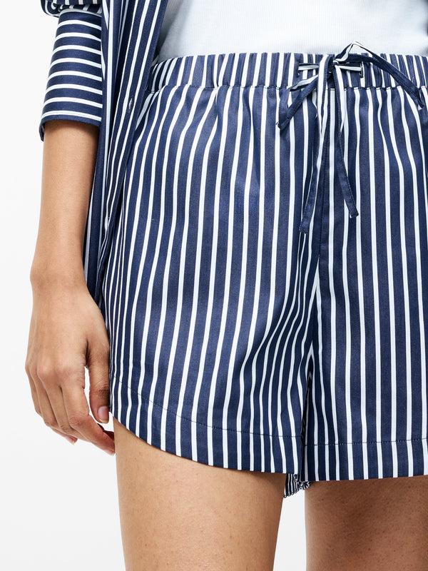 Fcuk Alexis Cotton Striped Drawstring Shorts Marine/Summer White