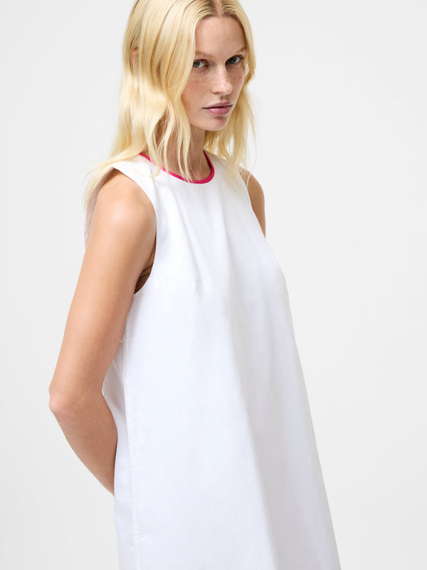 Fcuk Alexis Poplin Scallop Hem Mini Dress Sum White/Orng/Pink