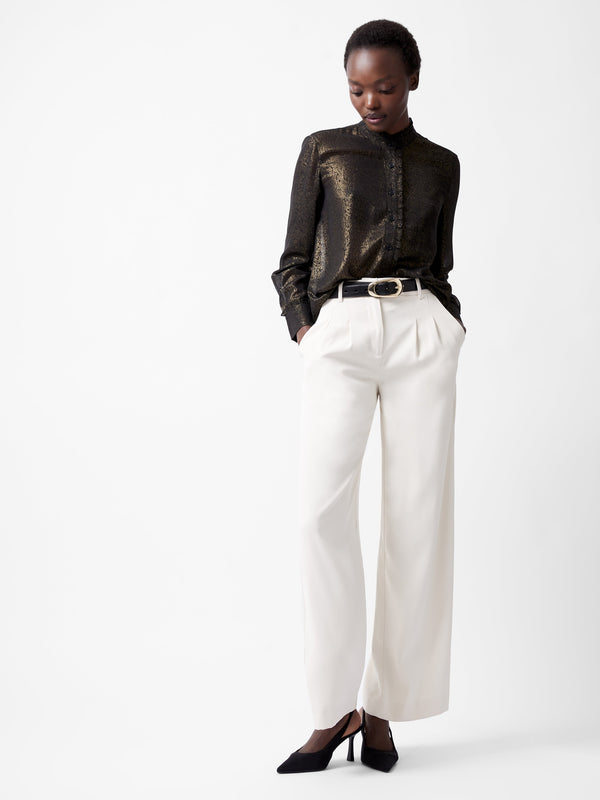 Fcuk Alina Foil Georgette Frill Long Sleeve Top Black/Bronze