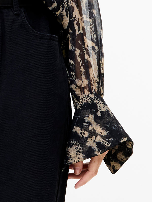 Fcuk Amelia Hallie Crinkle Tie Neck Blouse Black Multi