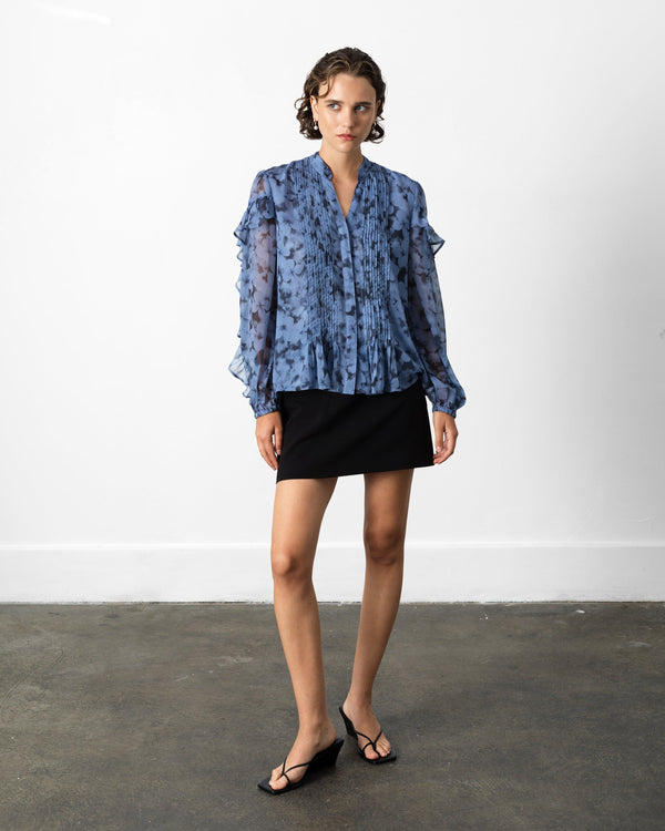 Fcuk Anita Hallie Crinkle Pintuck Blouse Blue Multi Slate