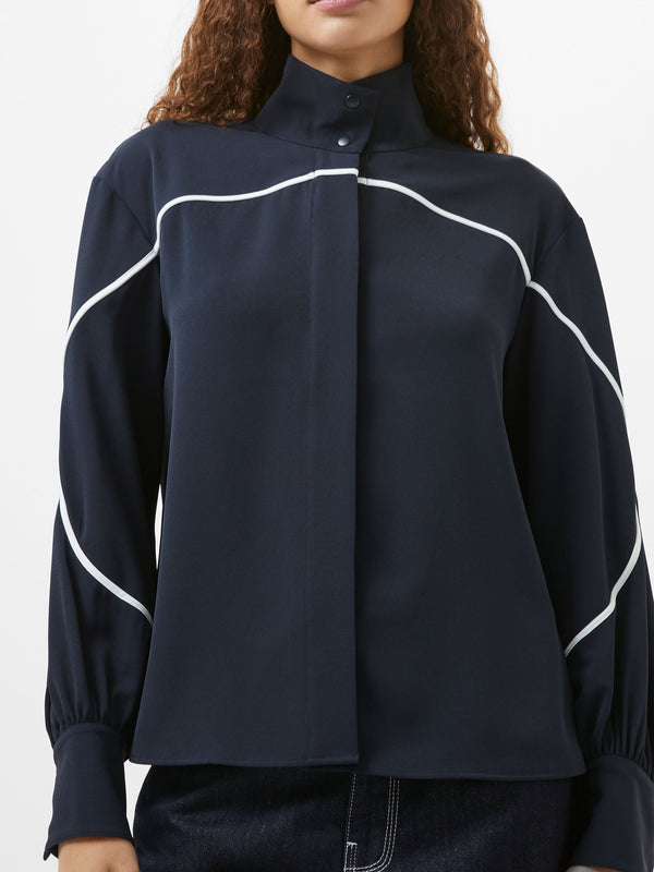 Fcuk Arezzo Contrast Piping Long Sleeved Shirt Navy/Summer White