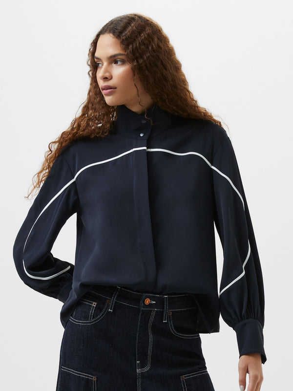 Fcuk Arezzo Contrast Piping Long Sleeved Shirt Navy/Summer White