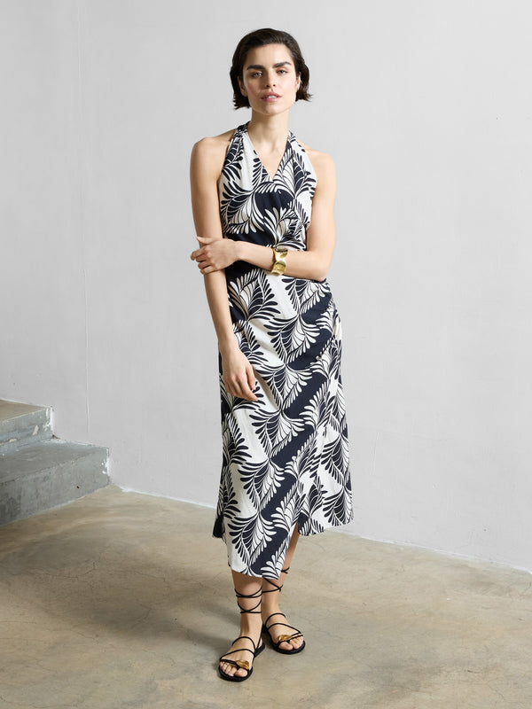 fcuk Ariette Linen Blend Crossover Midi Dress Black/Cream