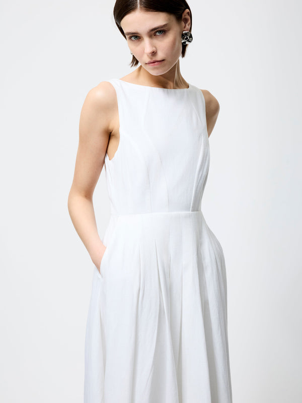 Fcuk Ariette Linen Blend Sleeveless Midi Dress Linen White