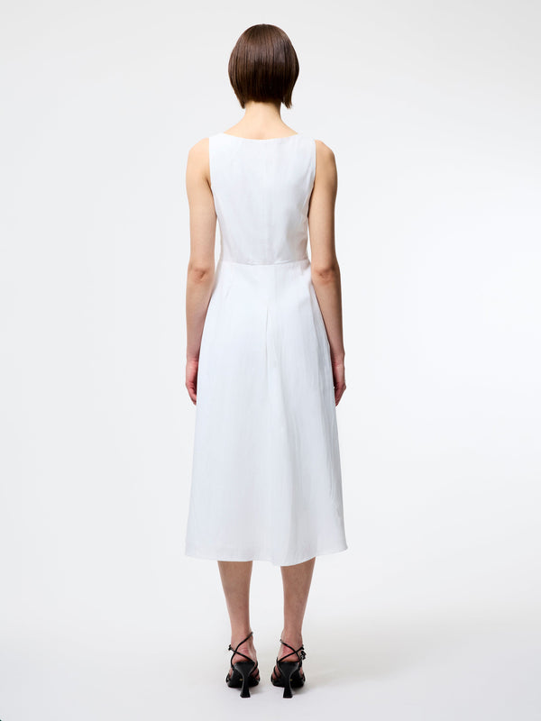 Fcuk Ariette Linen Blend Sleeveless Midi Dress Linen White