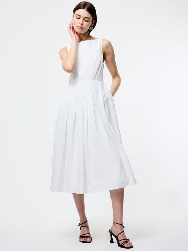 fcuk Ariette Linen Blend Sleeveless Midi Dress Linen White