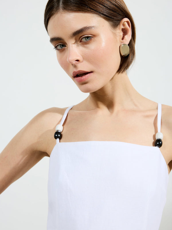 Fcuk Ariette Linen Scalloped Mini Dress Linen White