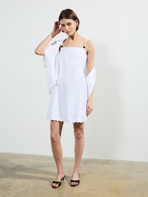 Fcuk Ariette Linen Scalloped Mini Dress Linen White