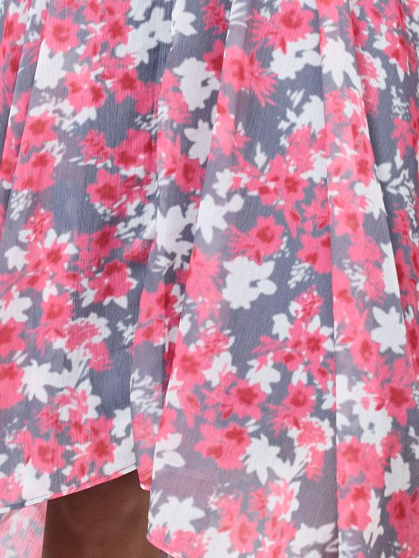 Fcuk Arla Gathered Flowing Dress Graphite/Raspberry Sorbet