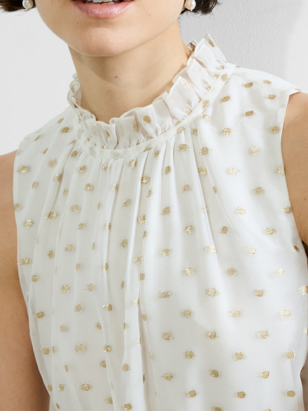 Fcuk Arlo Jacquard Lurex Dot Tiered Dress White/Ecru