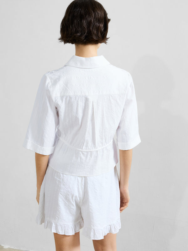 Fcuk Barnet Cotton Striped Embroidered Shirt Linen White