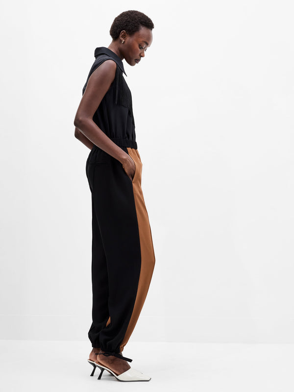 Fcuk Bella Twill Contrast Trousers Black Peacan Neutral